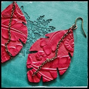 handmade embossed genuine leather earrings